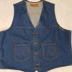 Vtg Wrangler Denim 70s Vest Country Cowboy Workwear. Size Xl